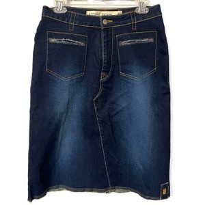 Azzur'e Denim perfect dark wash edgy detailed A line raw hem denim skirt